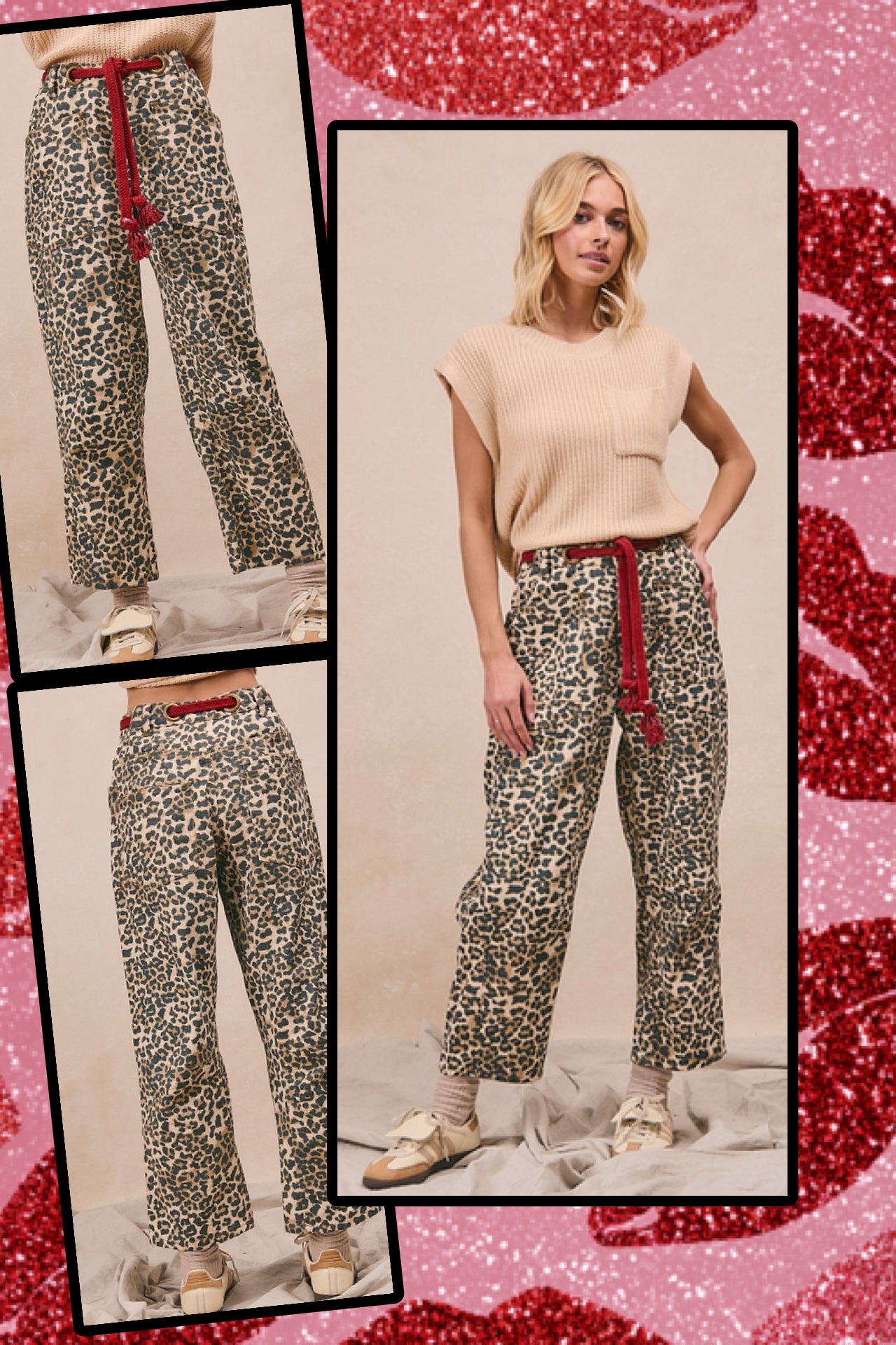 New BIBI Leopard Red Trim Size Small Pants