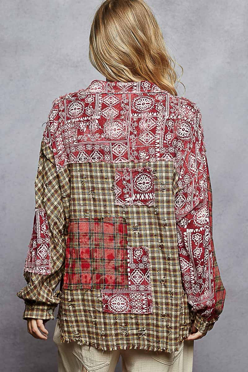 New POL Wine plaid Red Plaid Size S/M Long Sleeve Blouse