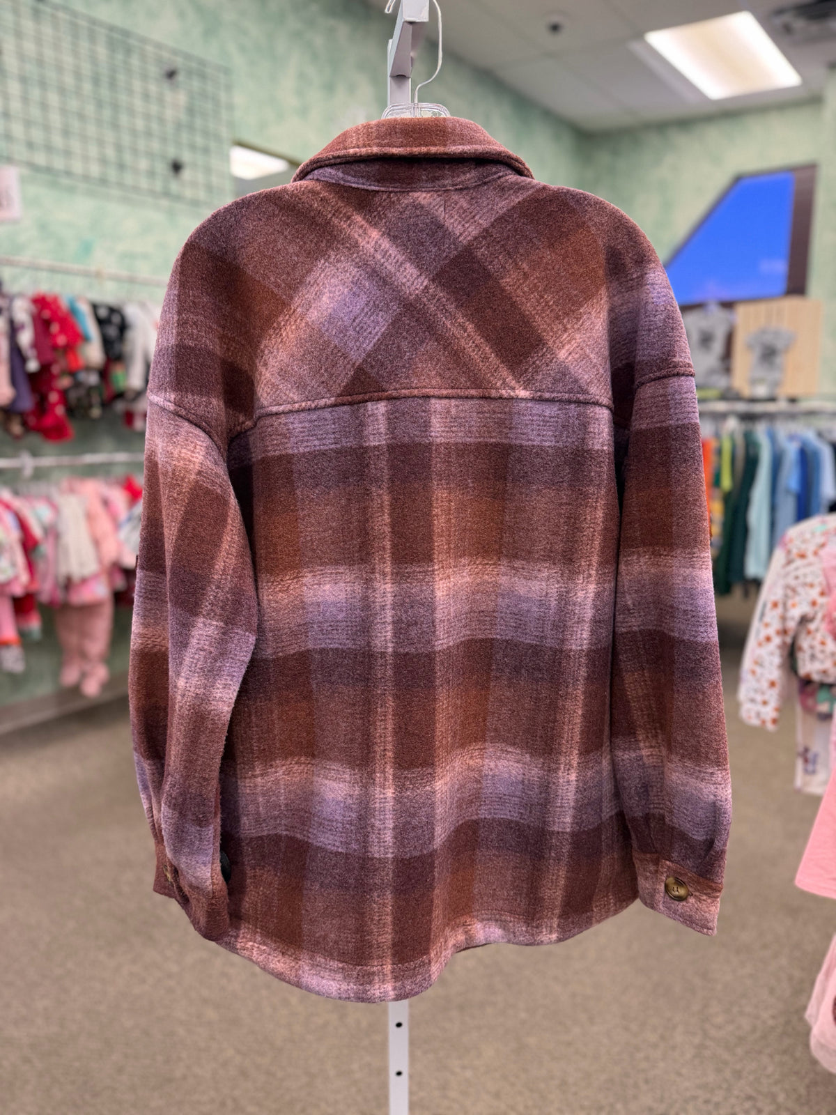 Pre-owned Becool Brown Lavender Plaid Size M/L Long Sleeve Shacket