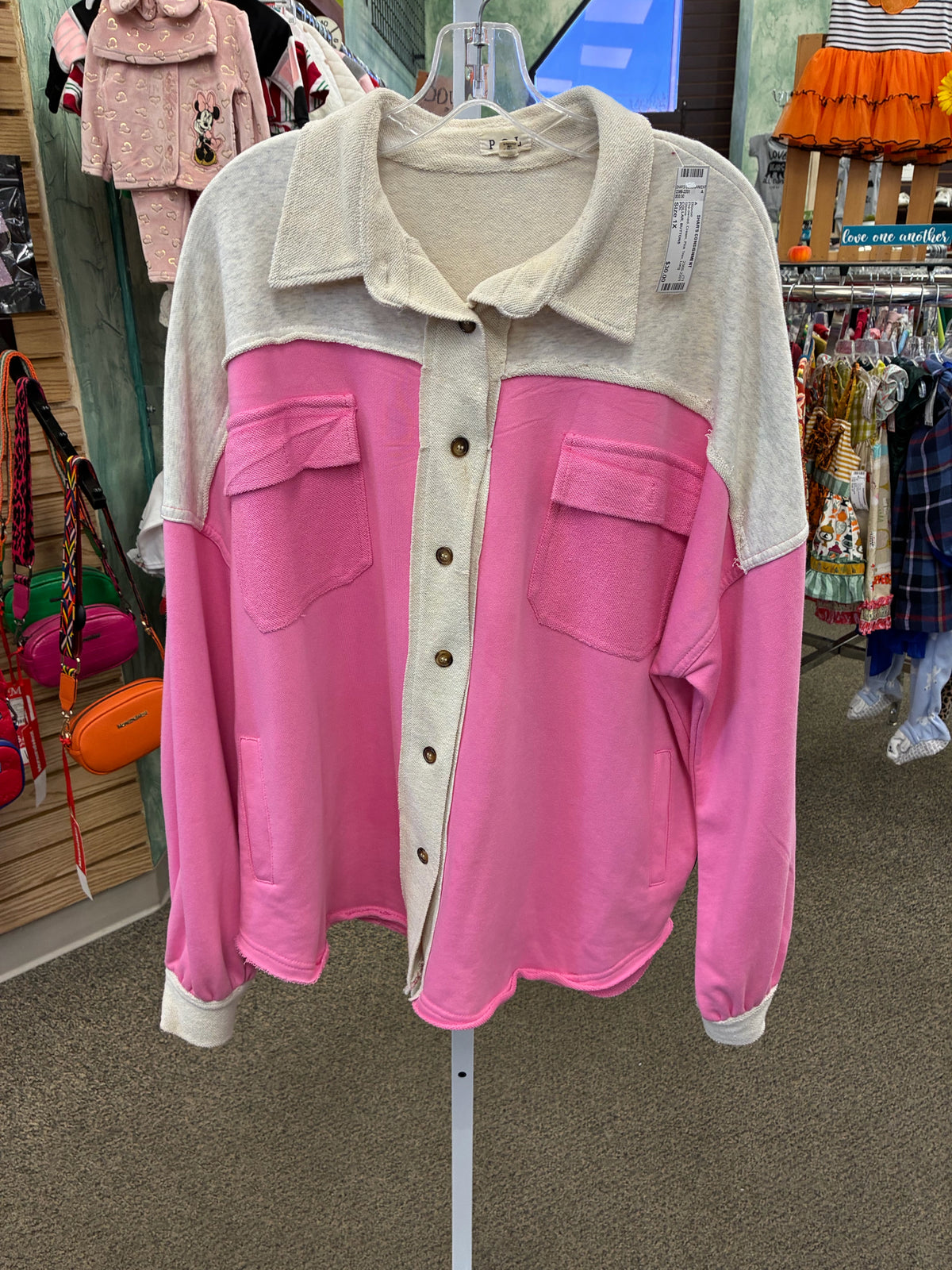 Pre-owned POL Cream Pink Trim Size: 1X Long Sleeve Blouse