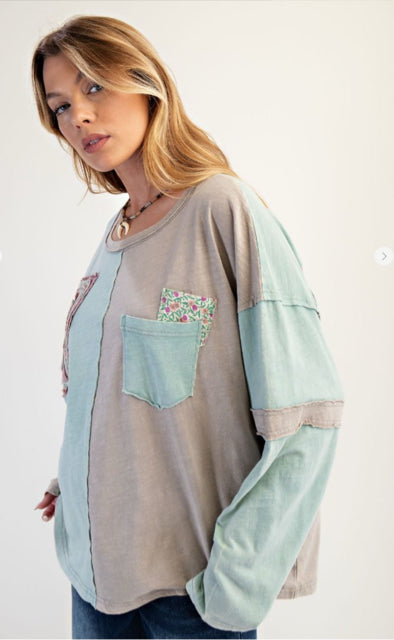New EASEL Mint Gray Size S/M Long Sleeve Blouse