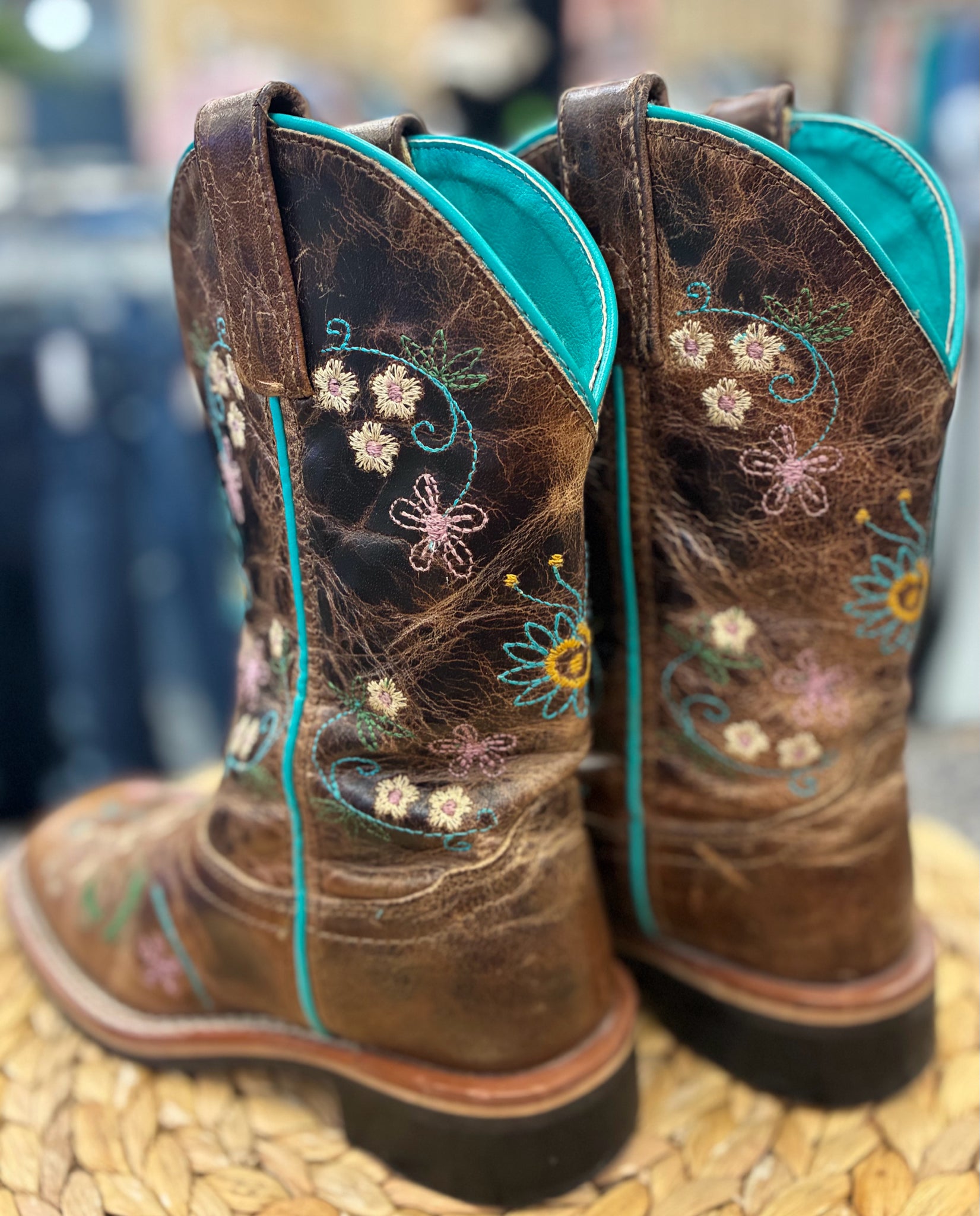 Pre-owned Smoky Mountain Brown Teal Print Shoe Size 13 Girls Boot
