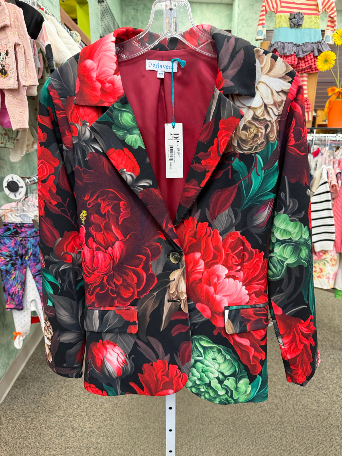New with Tag Perlavera Black floral Red Size: XS Blazer