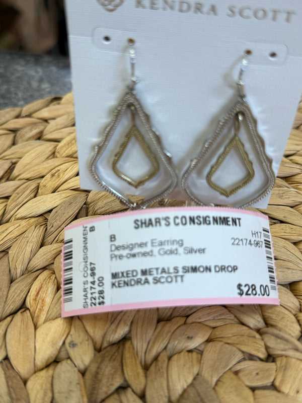 Pre-owned KENDRA SCOTT Gold Silver Designer Earring