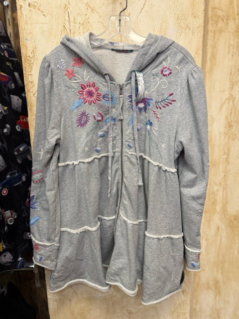 Pre-owned JOHNNY WAS Light gray Purple Floral Size: 1X Designer Light Wt Jacket