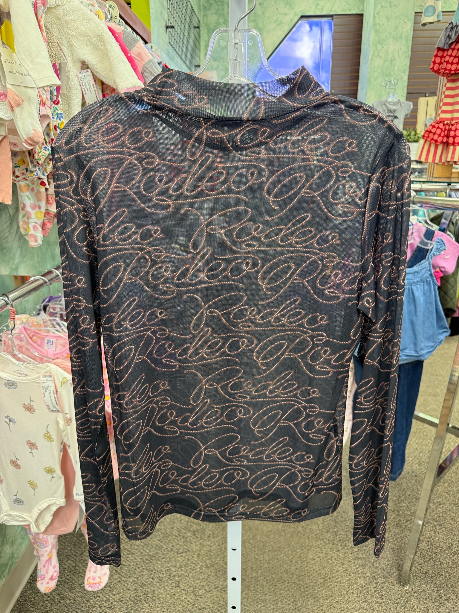 Pre-owned No Brand Black Brown Print Size: XL Long Sleeve Blouse
