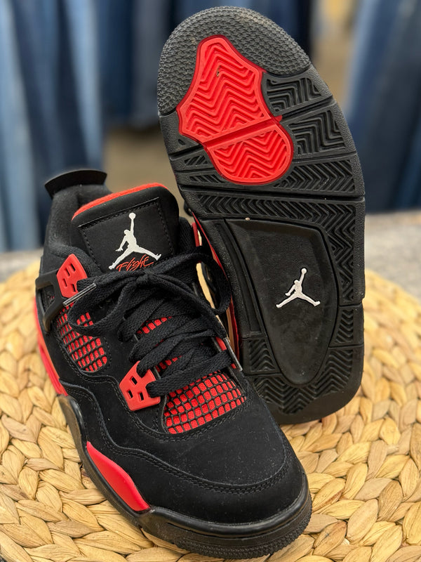 Pre-owned AIR JORDAN Black Red Trim C-SIZE 4 Boys Designer Sneaker