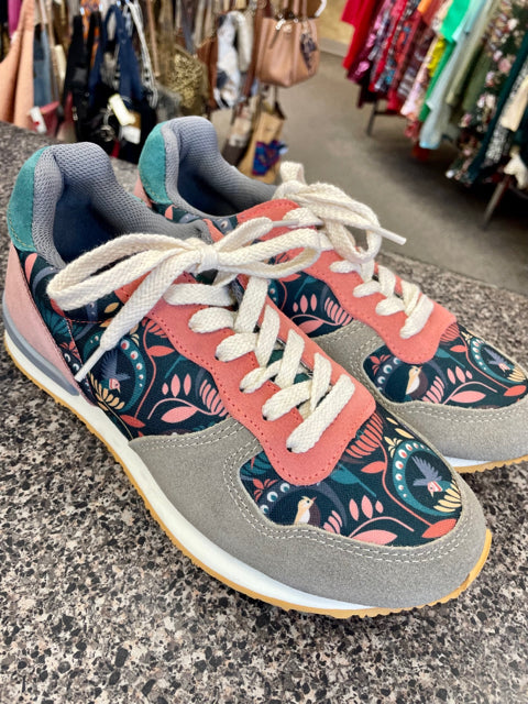 Pre-owned inkkas Gray Pink Floral Size 8 Sneaker