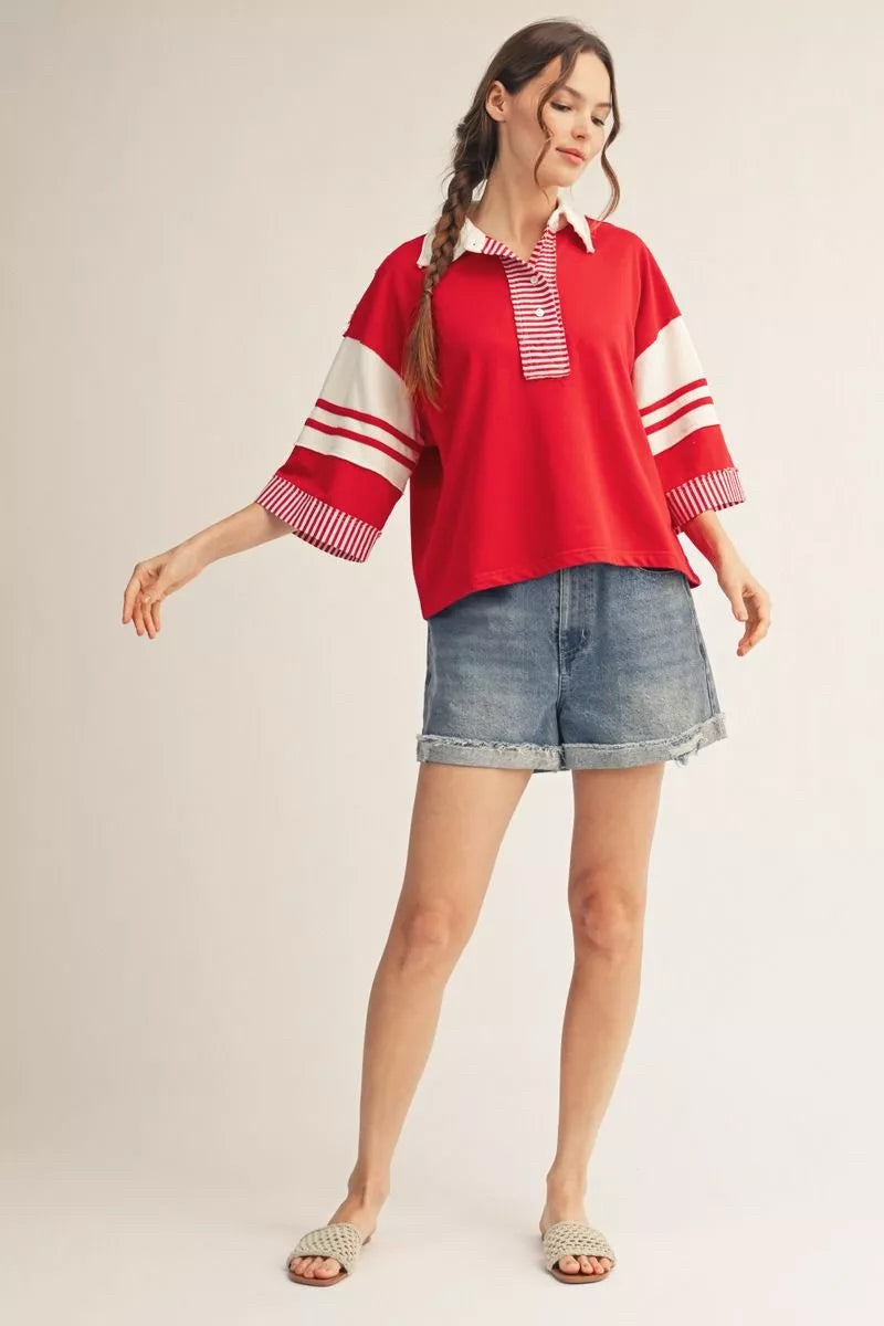 New JODIFL Red White Stripe Size: S Quarter Sleeve Blouse