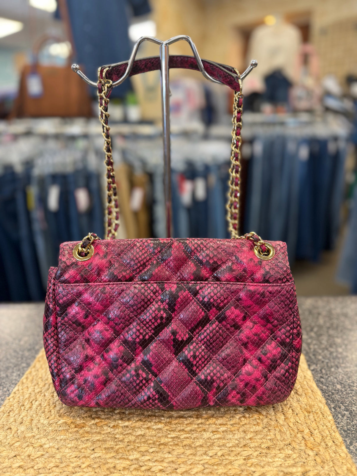 Pre-owned MICHAEL KORS Dark pink Black Snakeskin Crossbody Designer Purse