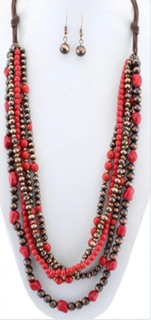 Pre-owned Red Copper Necklace/Earring Set
