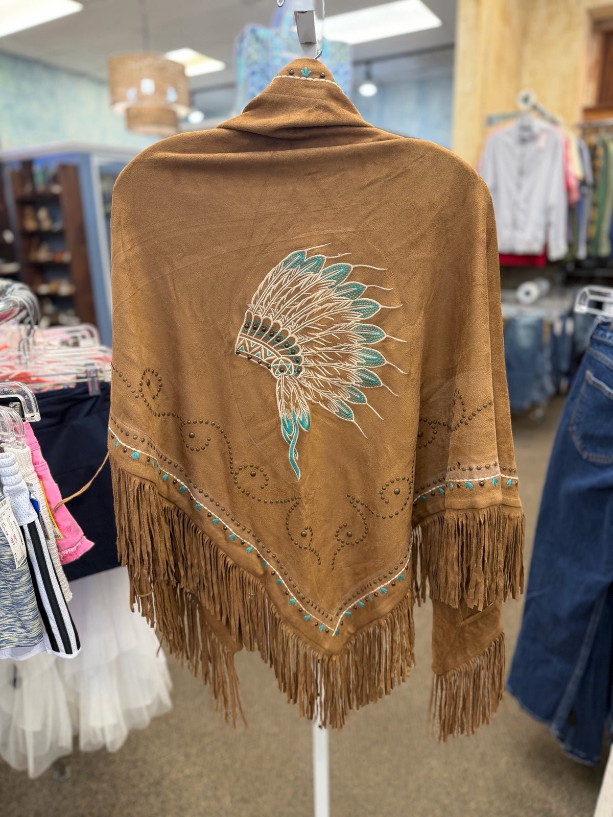 New with Tag MONTANA WEST Light brown Teal Print Size S Sleeveless Poncho