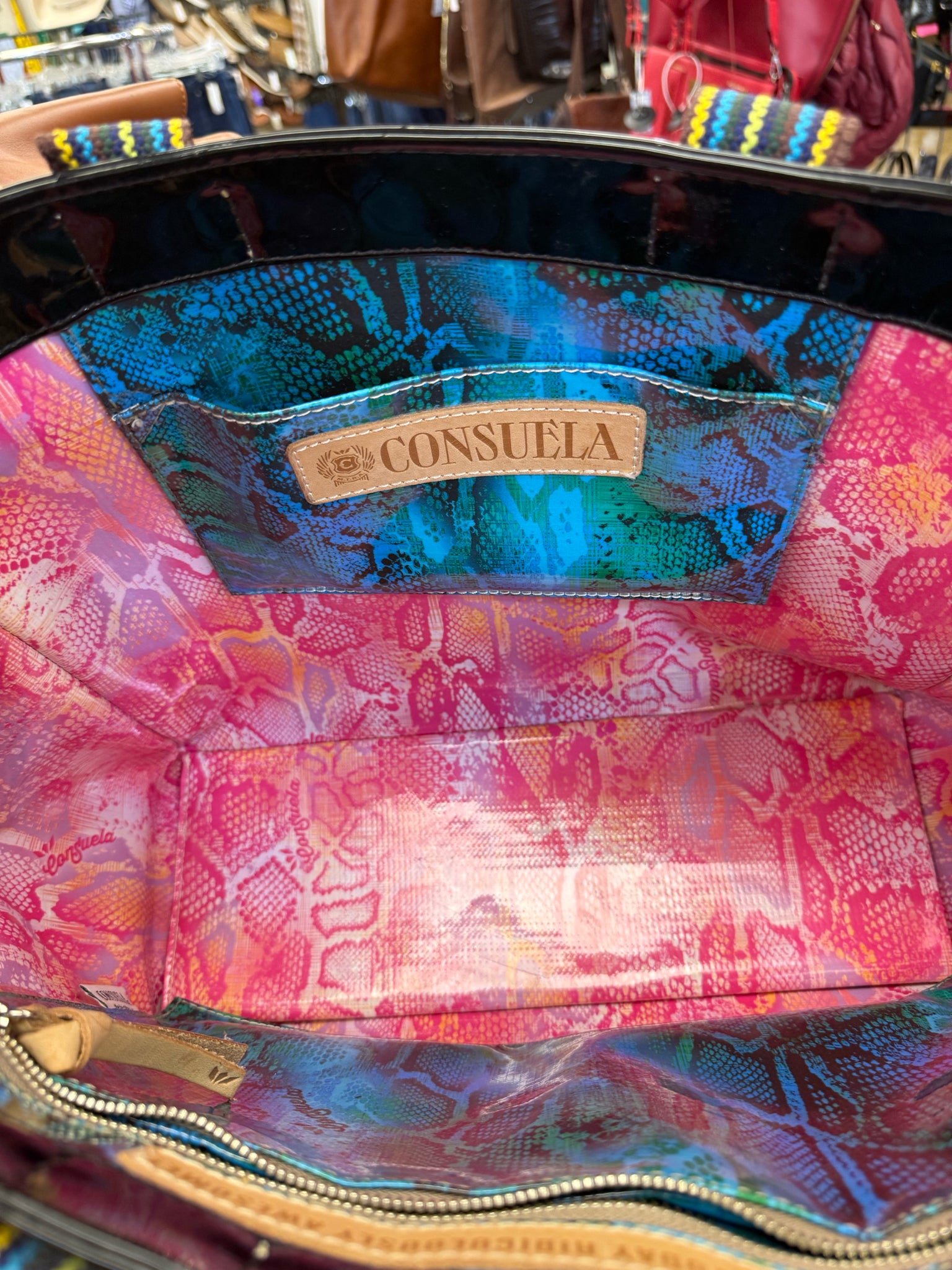 Pre-owned CONSUELA Black patent Neon Floral Tote Designer Purse