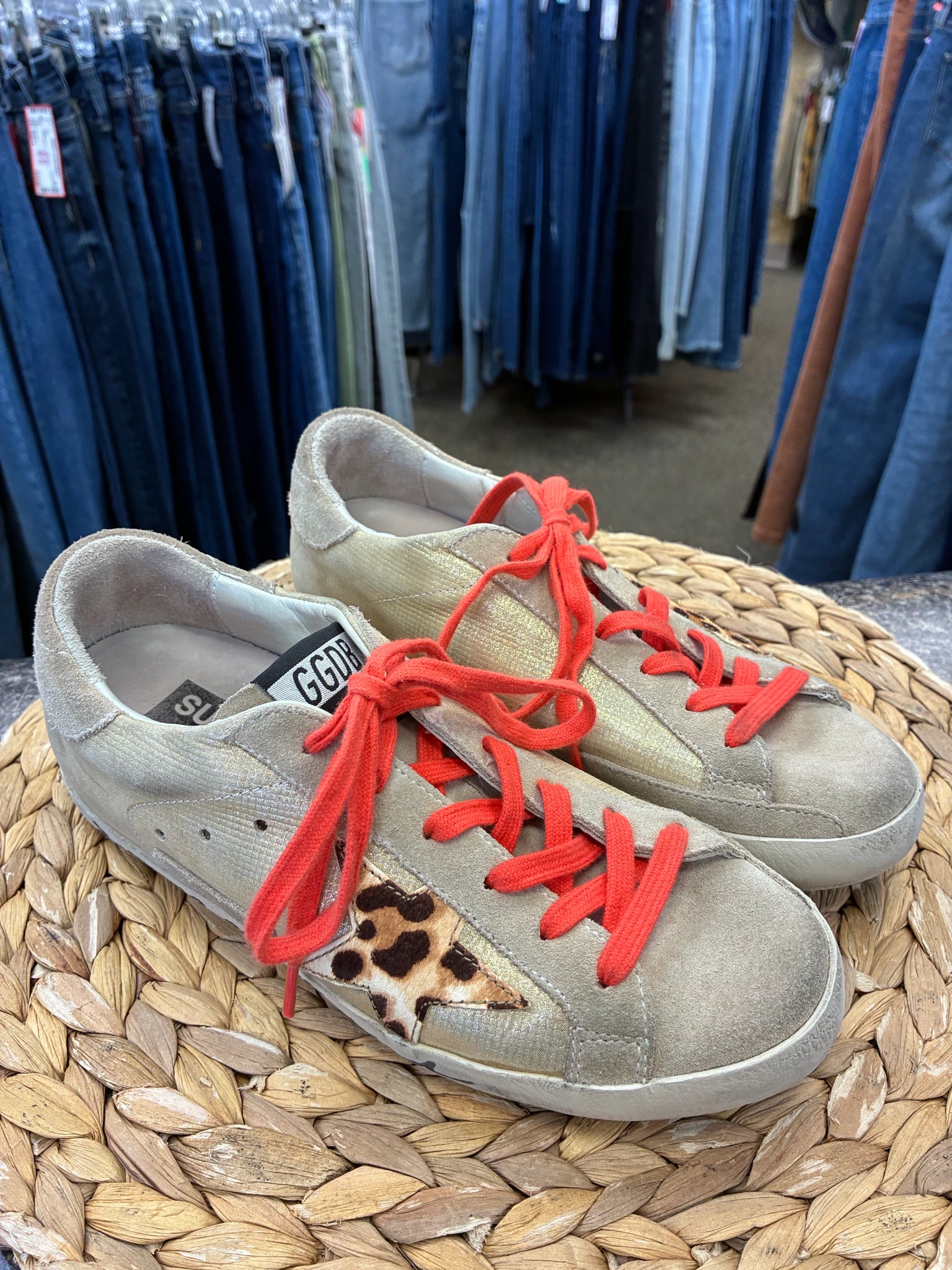 Pre-owned Golden Goose Tan Coral Trim Size 6.5 Designer Sneaker