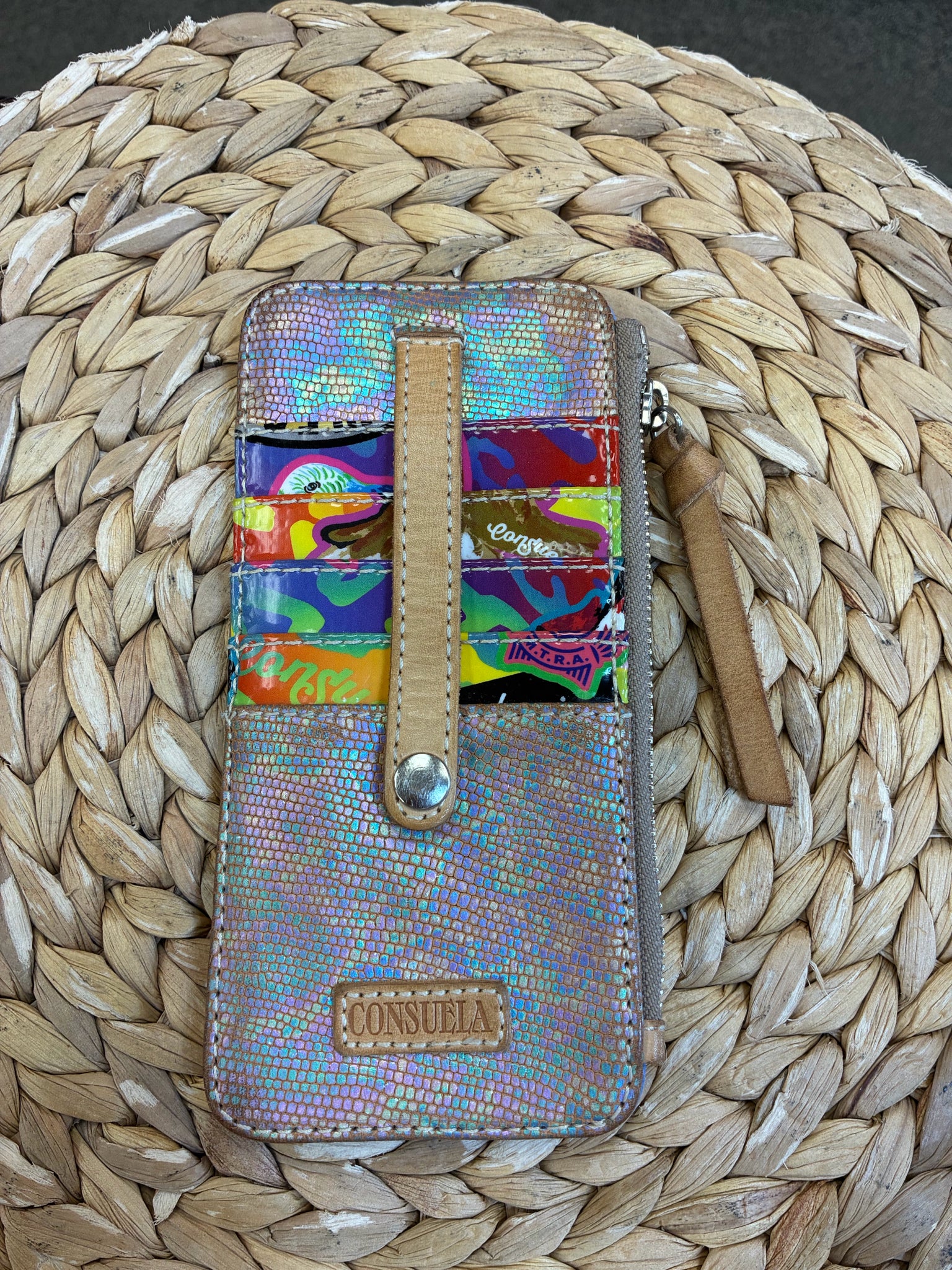 Pre-owned CONSUELA Snakeskin Multi Print Designer Credit Card Holder