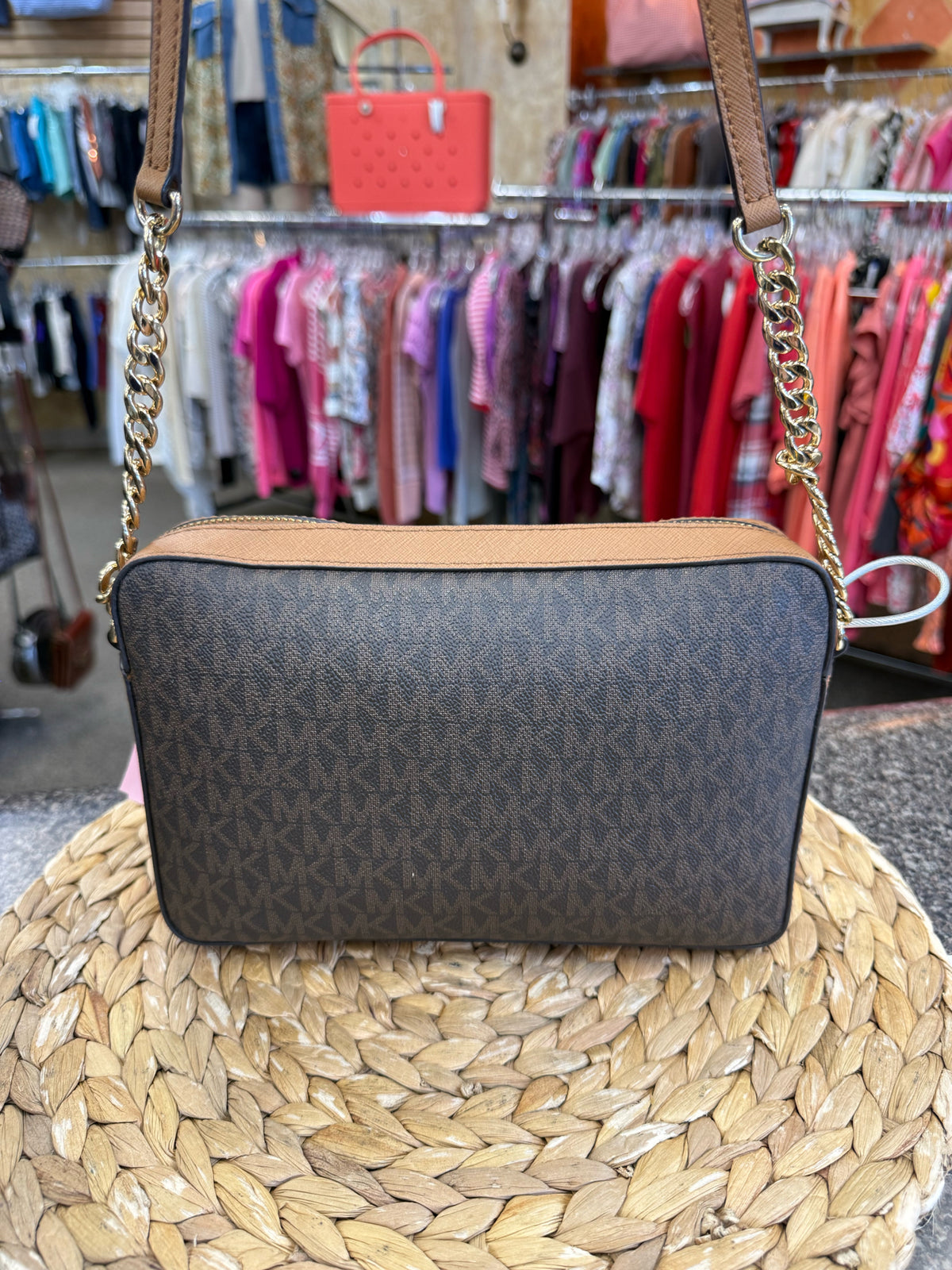 Pre-owned MICHAEL KORS Brown Tan Trim Crossbody Designer Purse