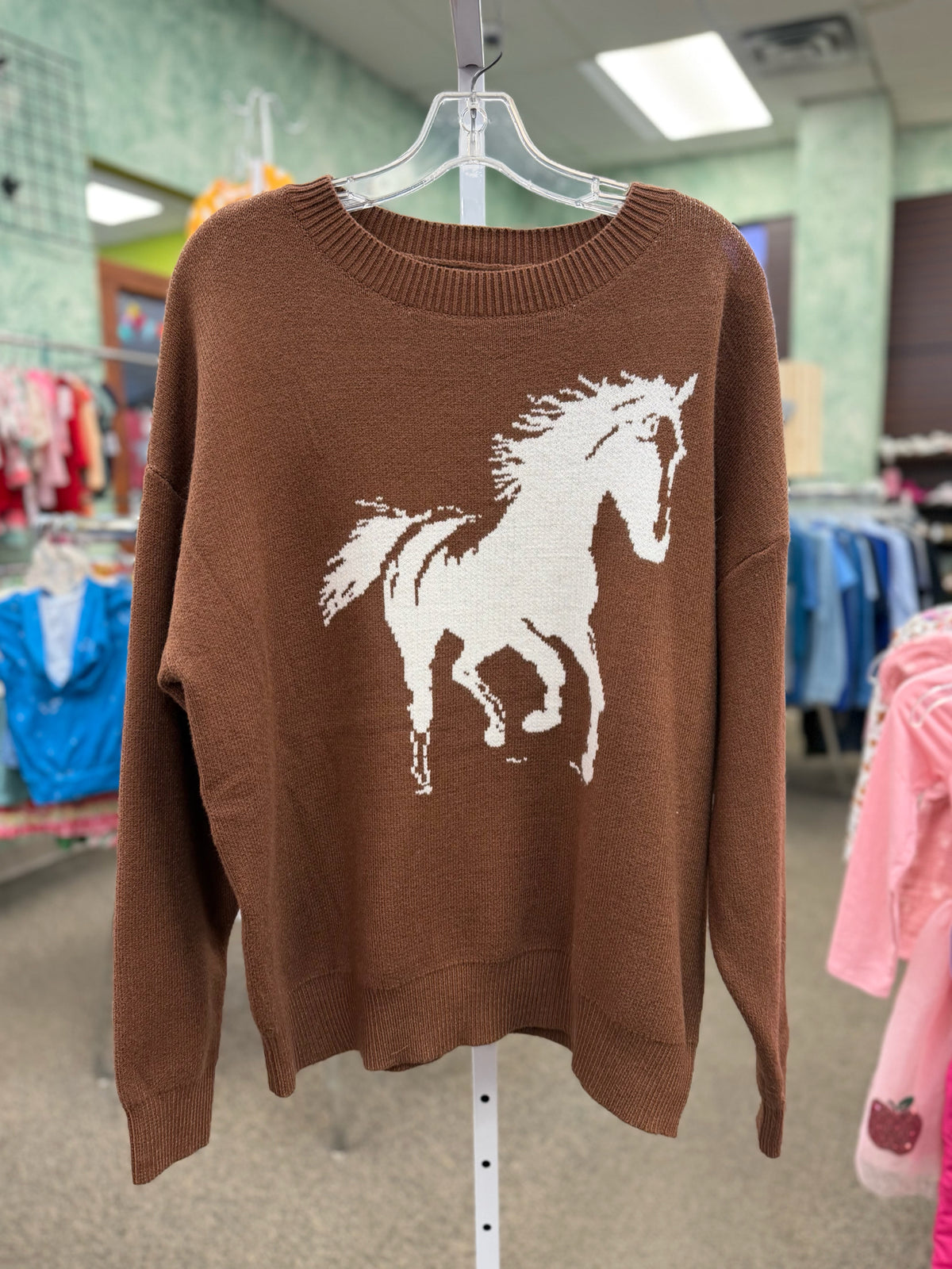 New with Tag MAIN STRIP Brown White Print Size L Long Sleeve Sweater