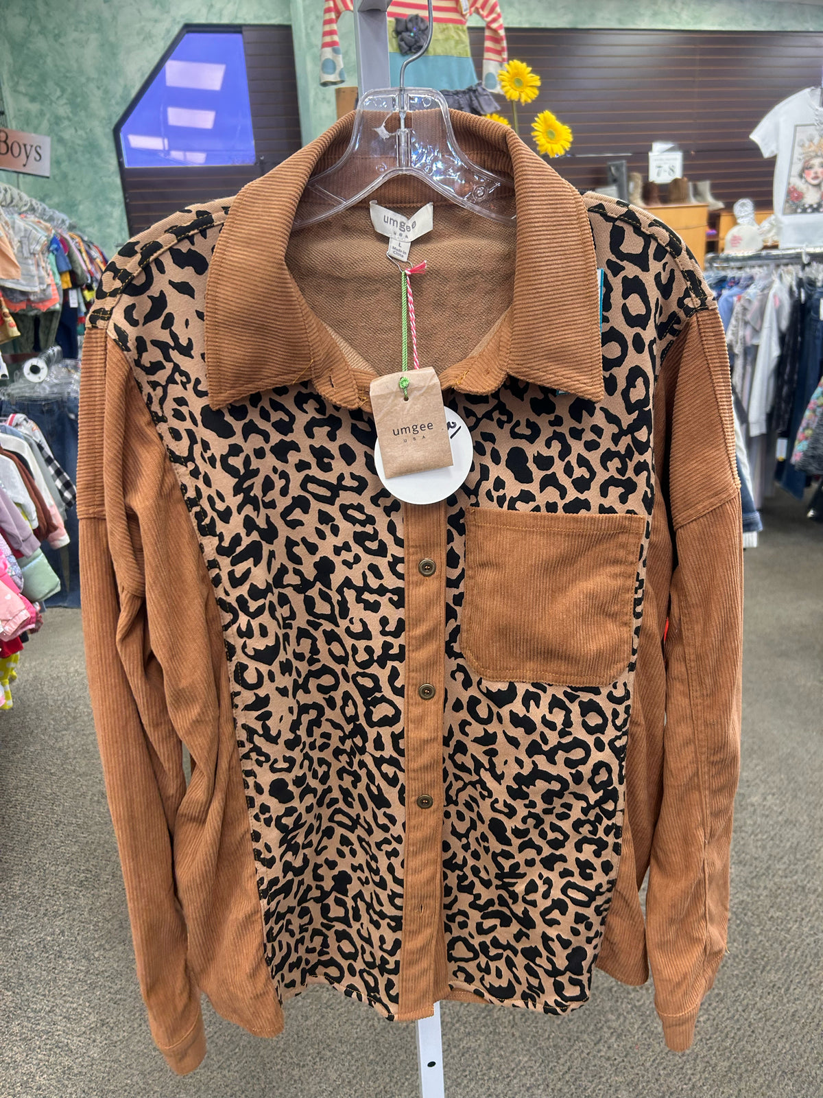 New with Tag UMGEE Brown Animal Print Size L Long Sleeve Shacket