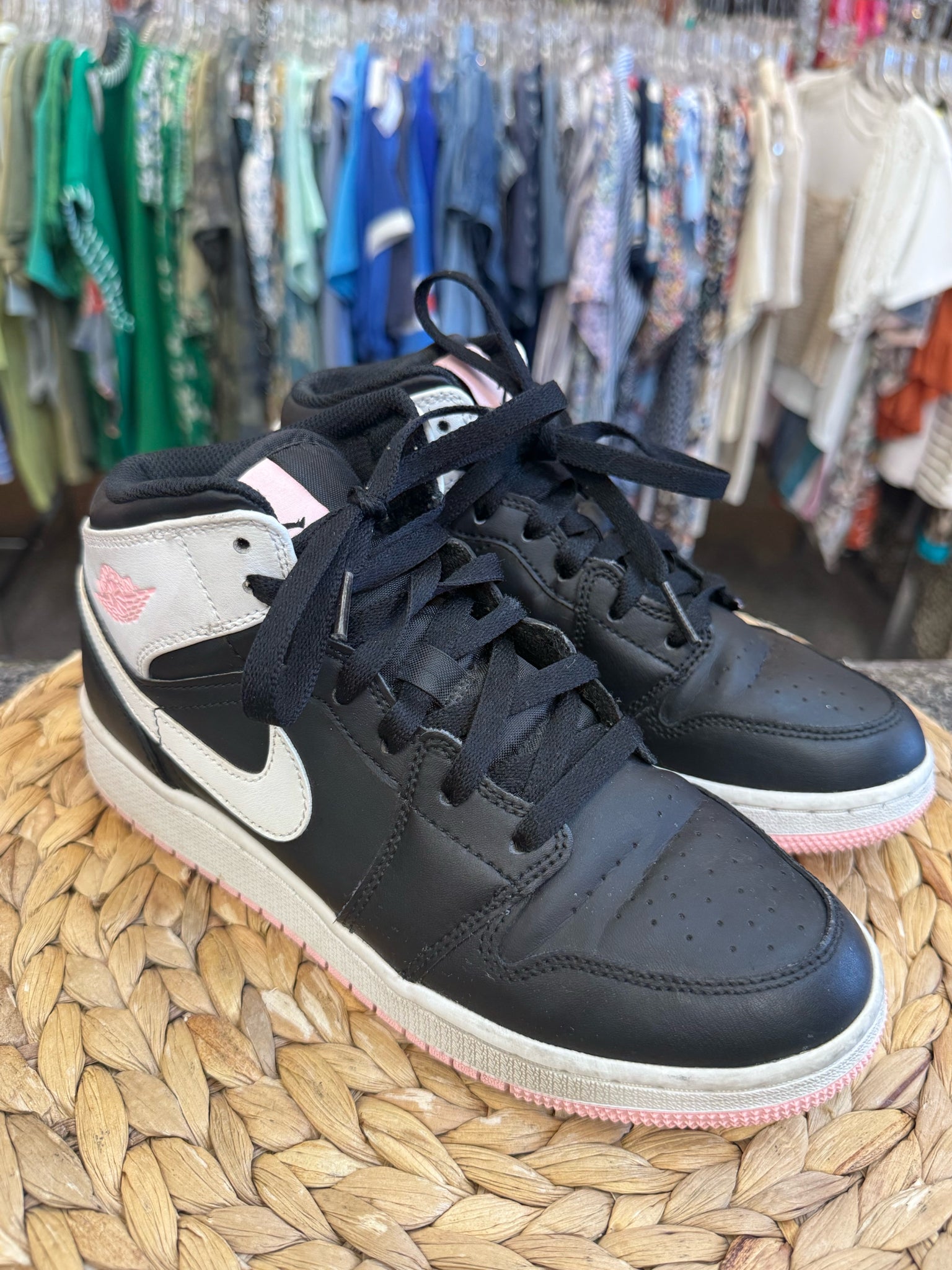 Pre-owned AIR JORDAN Black Pink Trim Shoe Size 5 GIRLS Designer Sneaker