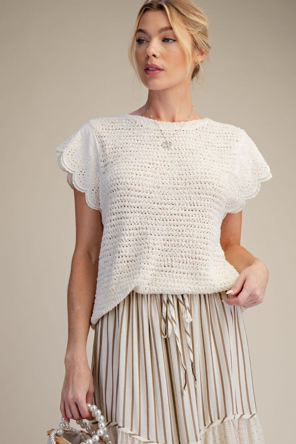 New EASEL Cream Size S Short Sleeve Sweater