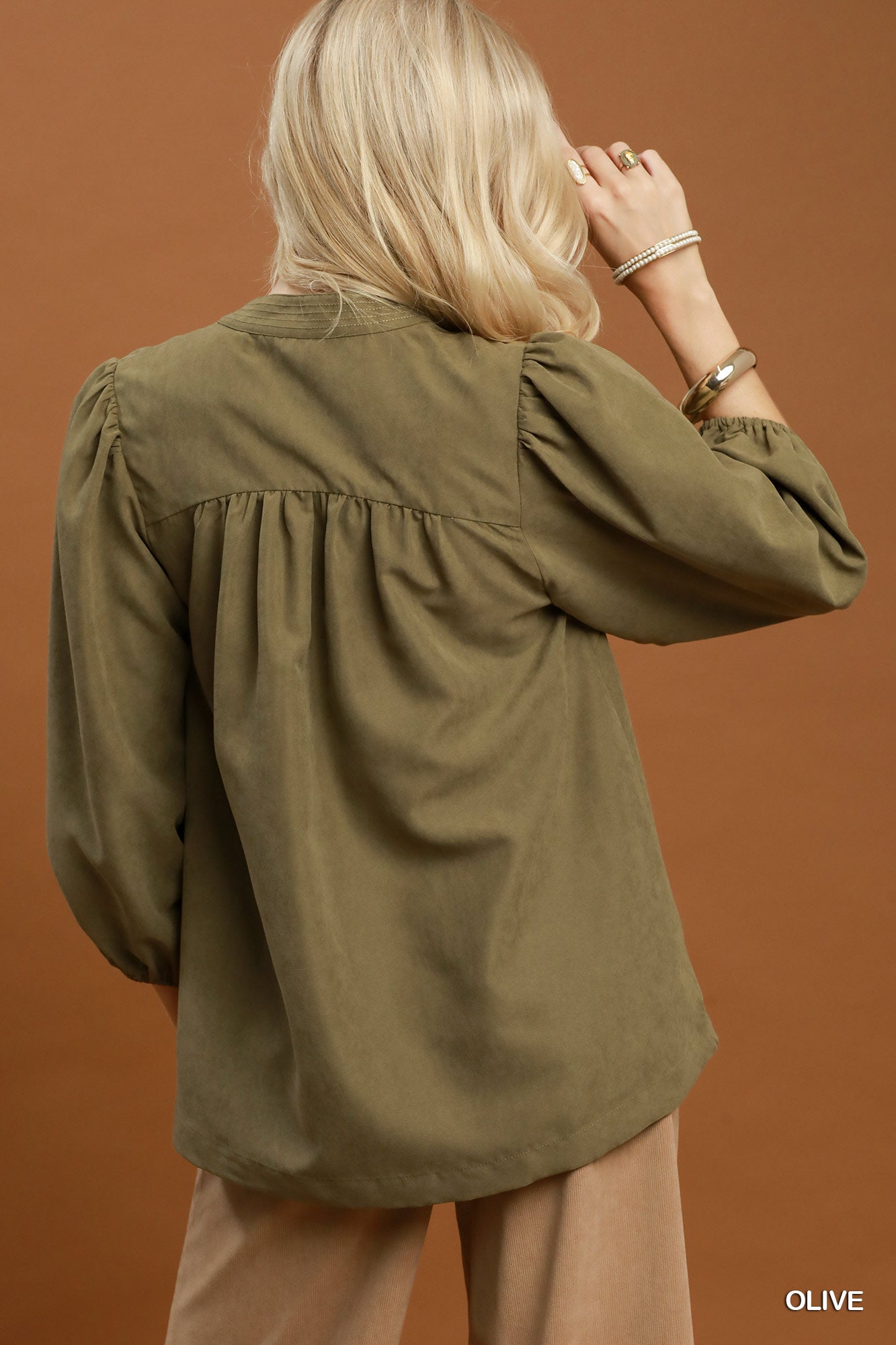 New UMGEE Olive Size: S Quarter Sleeve Blouse