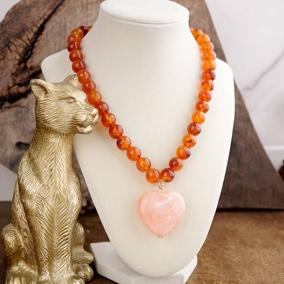 Chunky Statement Necklace – Chunky Beaded Heart Pendant Necklace: Turquoise