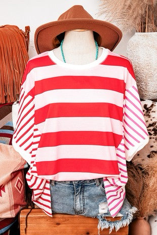 New FW Pink stripe Red Size S Short Sleeve Blouse