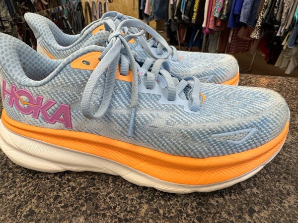 Pre-owned HOKA Light blue Orange Trim Size 5 Designer Sneaker