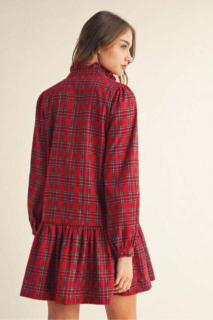 New JODIFL Red plaid Size Small Long Sleeve Dress