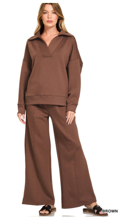 New Zenana Dark brown Dr Size S Long Sleeve PantSet