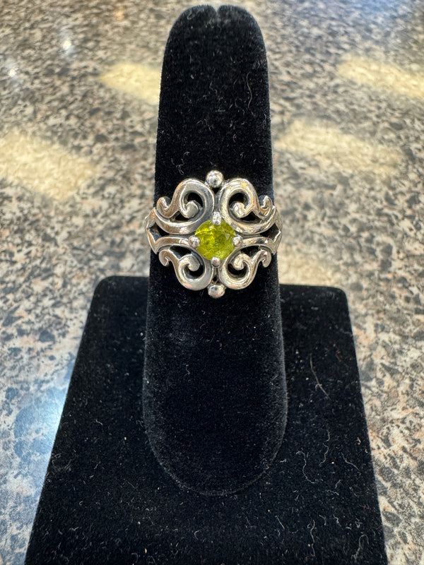 Pre-owned JAMES AVERY Silver Lime Green Ring Size 7.5 Designer Ring