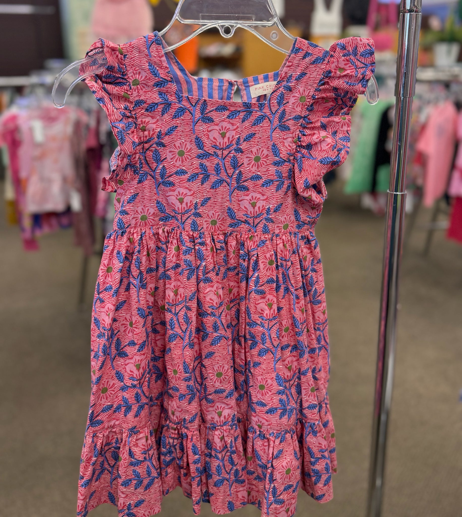 Pre-owned PINK CHICKEN Dark pink Blue Floral GIRLS SZ: 4T Girls Dress
