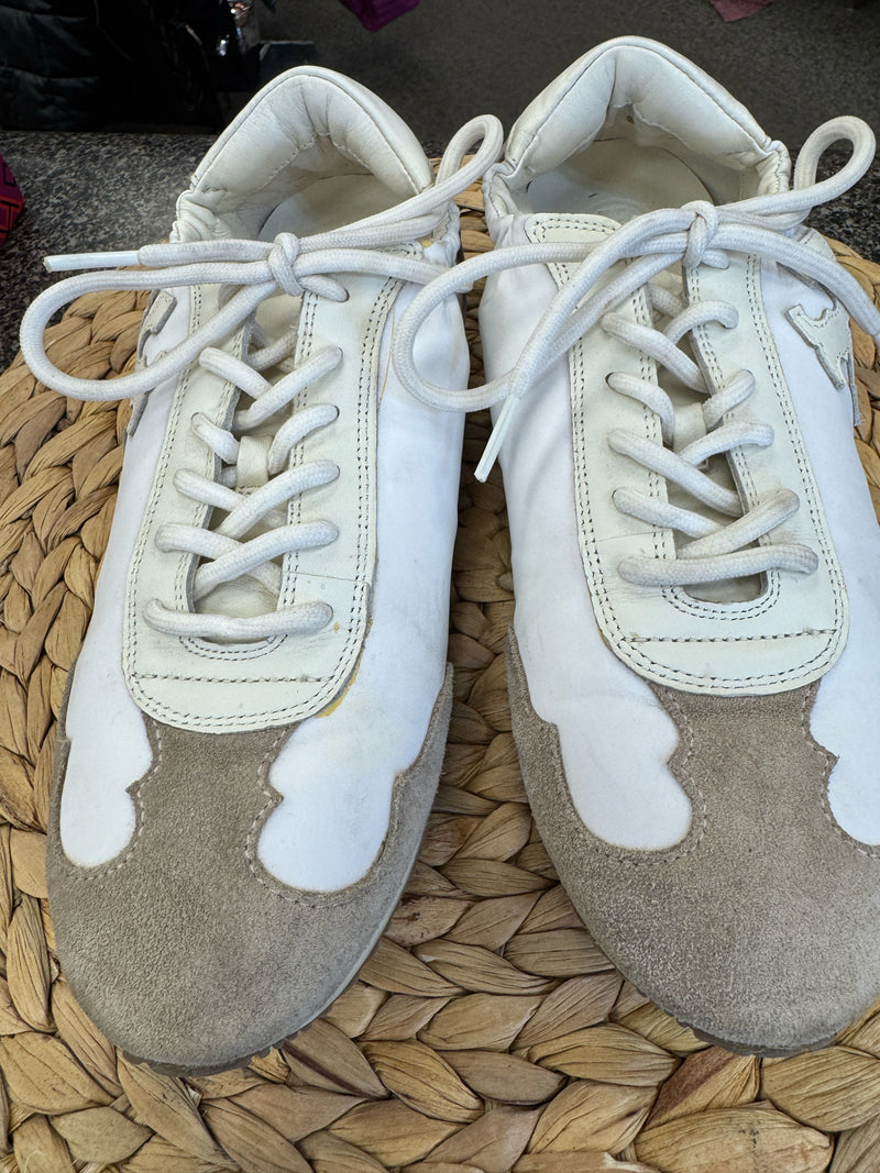 Pre-owned TORY BURCH Cream Tan Size 8 Designer Sneaker