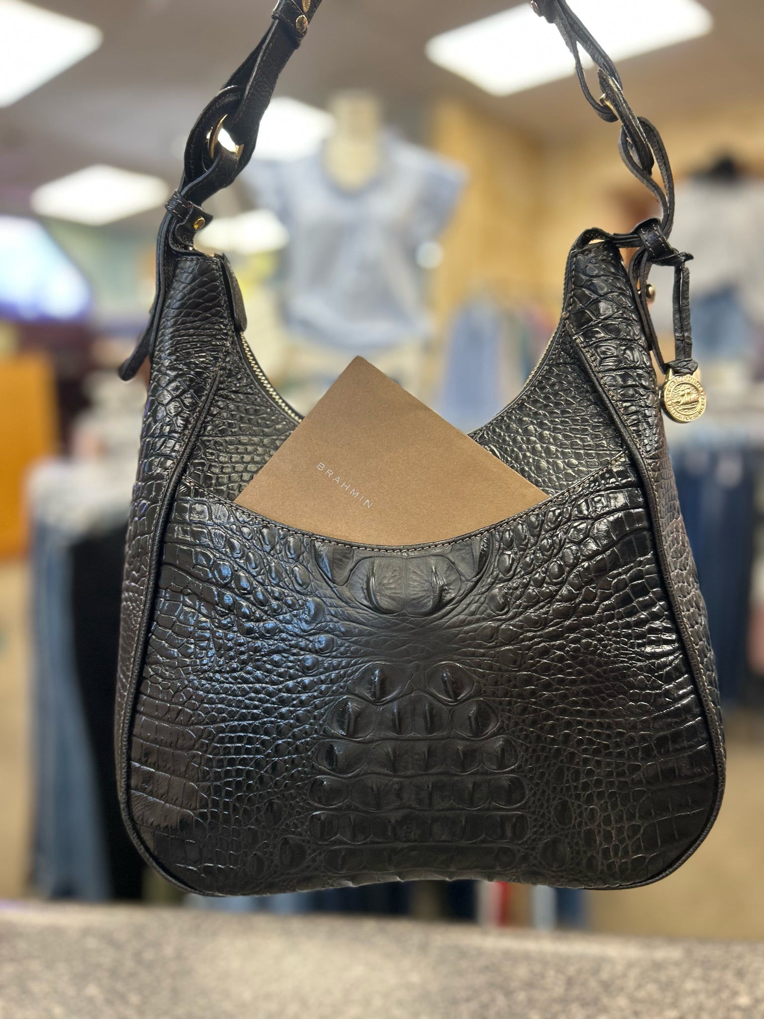 Pre-owned BRAHMIN Black Gold Trim Shoulder Designer Purse