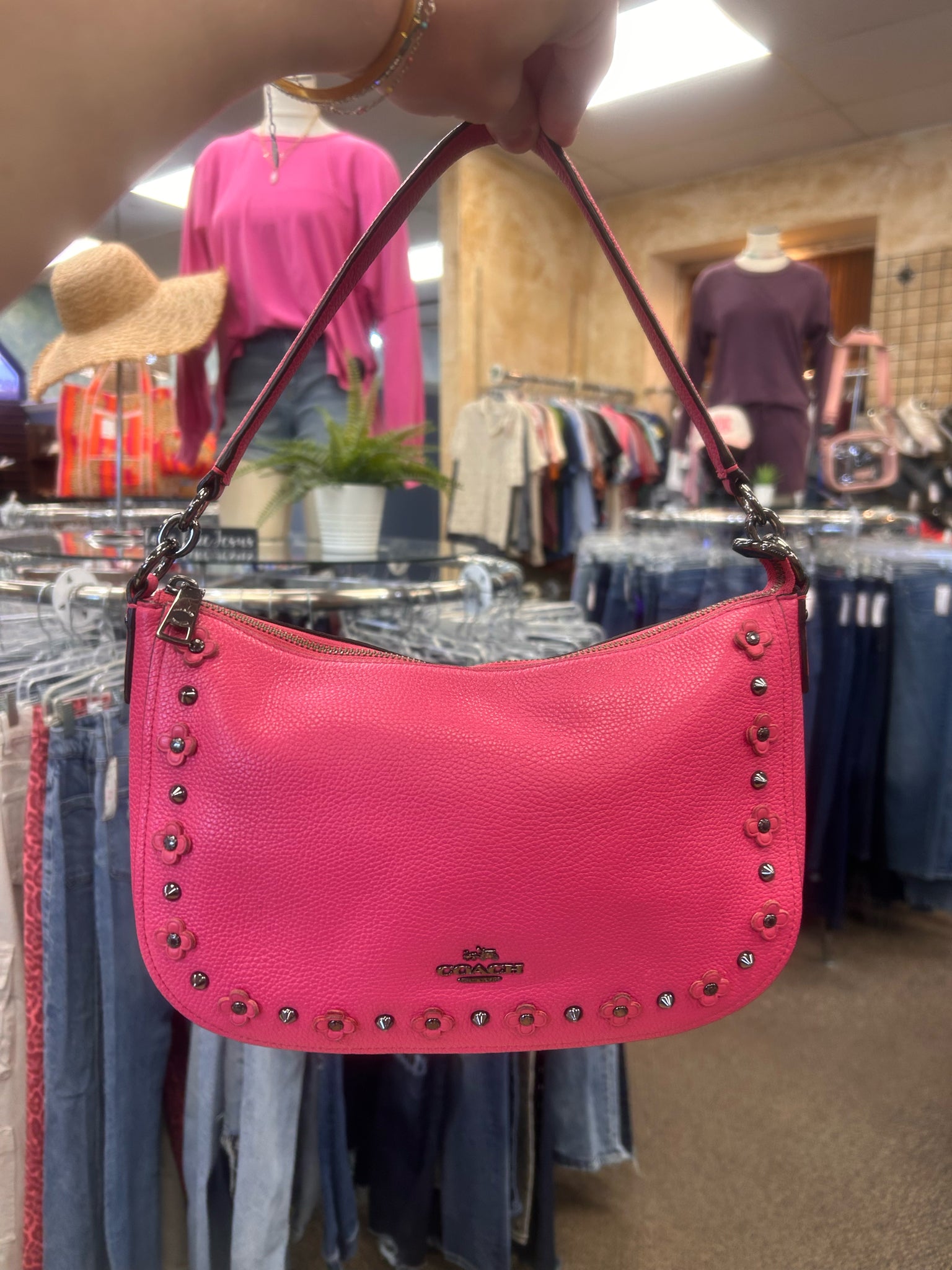 Pre-owned COACH Hot pink Silver Trim Shoulder Designer Purse