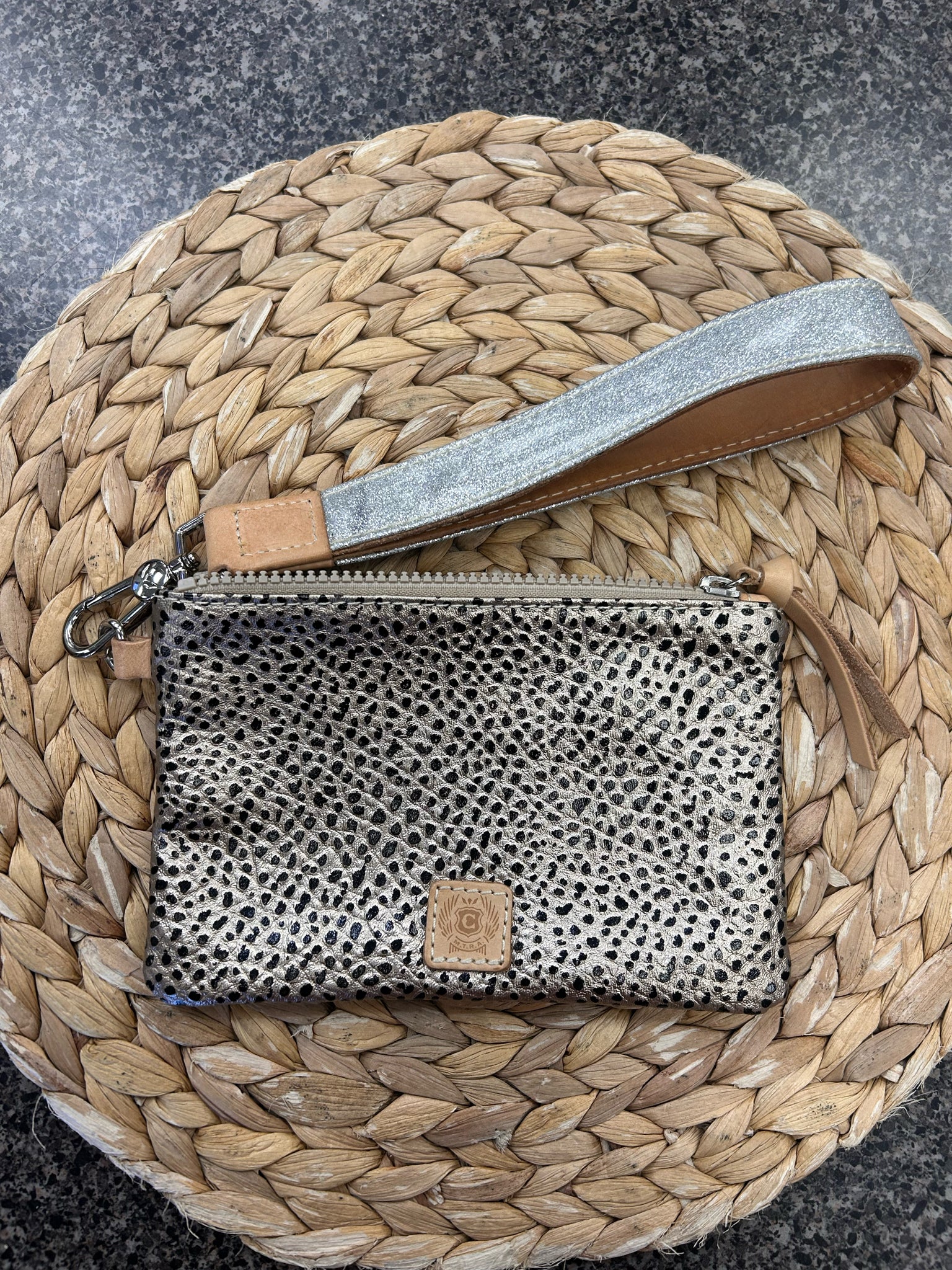 Pre-owned CONSUELA Gold animal Silver WALLET SIZE Wristlet Designer Wallet