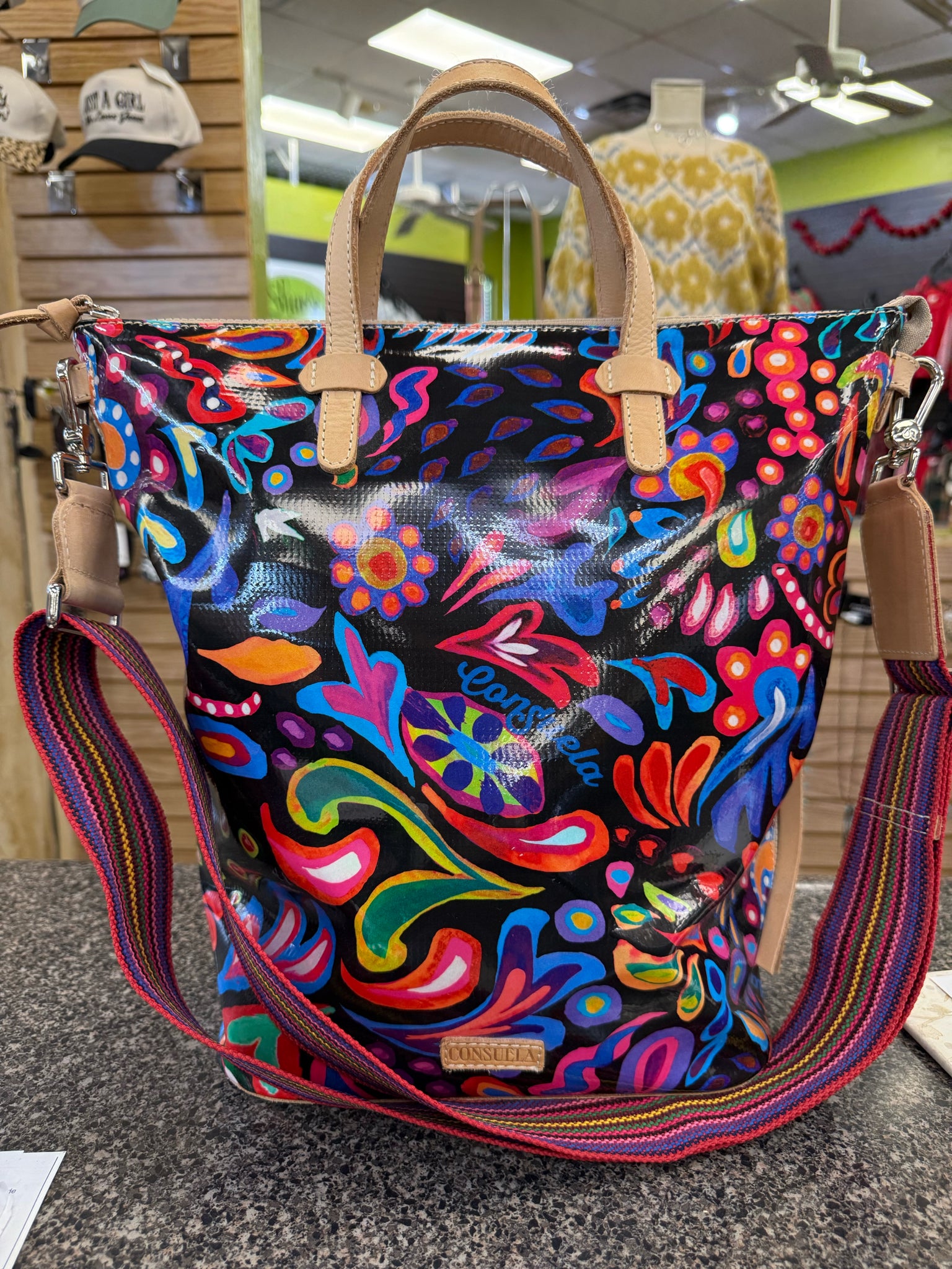 Pre-owned CONSUELA Black floral Purple Sling Designer Purse