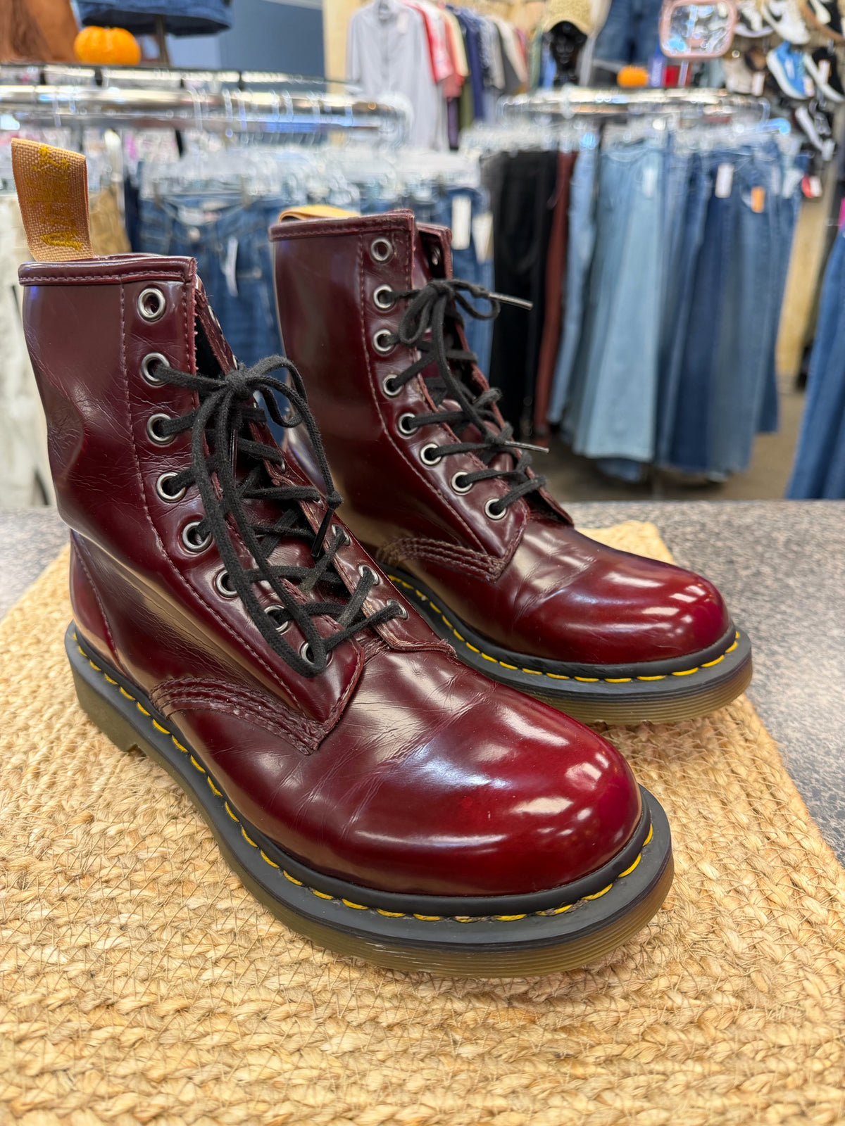 Pre-owned DR MARTENS Dark red Black Trim Size 8 Designer Boot