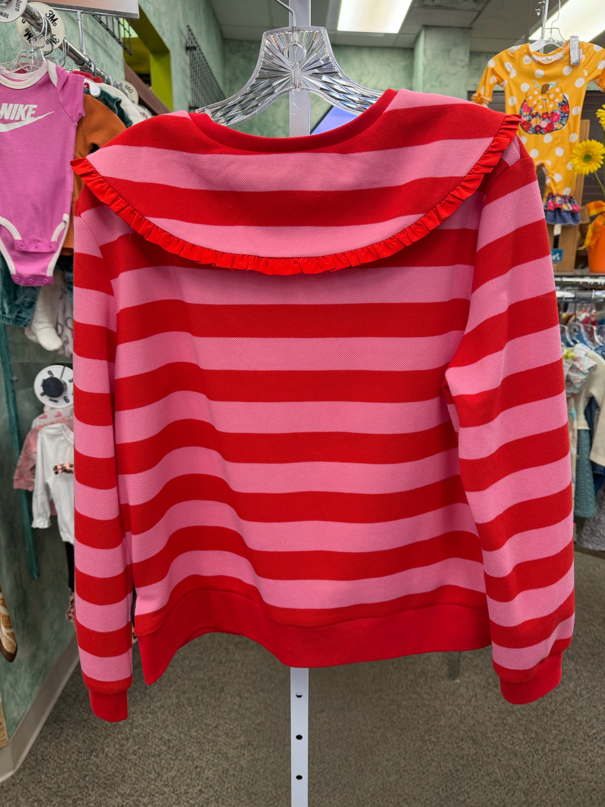 Pre-owned SSYS Pink Red Stripe Size: L Long Sleeve Blouse