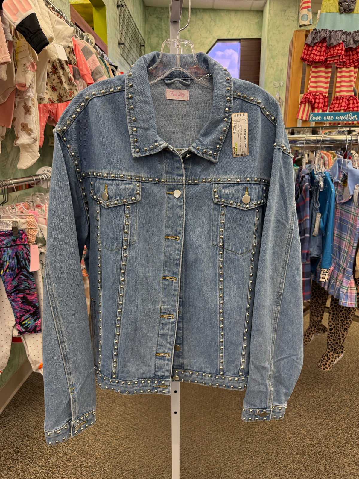Pre-owned PINK LILY LIGHT BLUE DENIM Silver Trim Size XL Denim Jacket