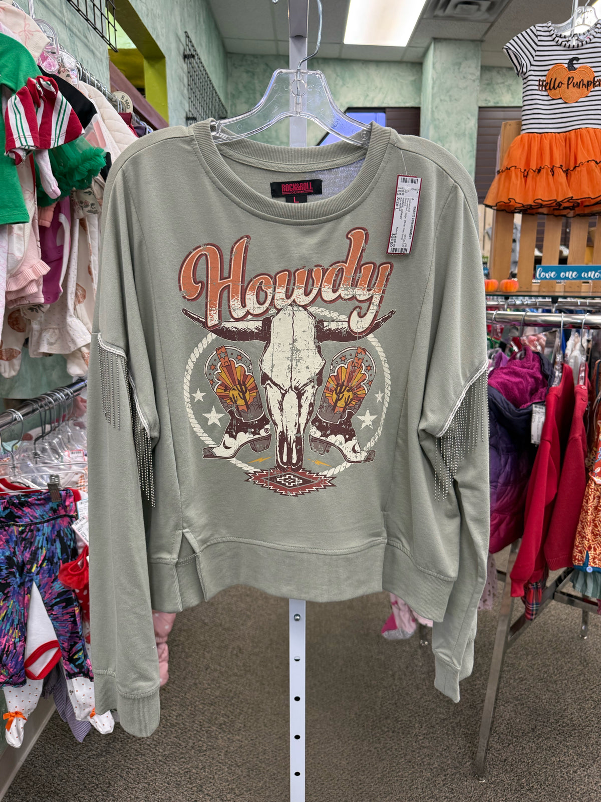 Pre-owned Rock&Roll Sage White Trim Size L Long Sleeve Sweatshirt