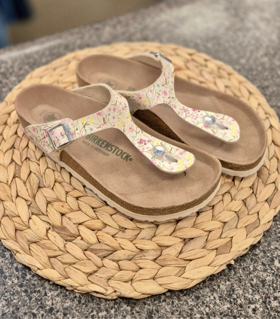 Pre-owned BIRKENSTOCK Cream Multi Floral Size 7 Designer Sandal