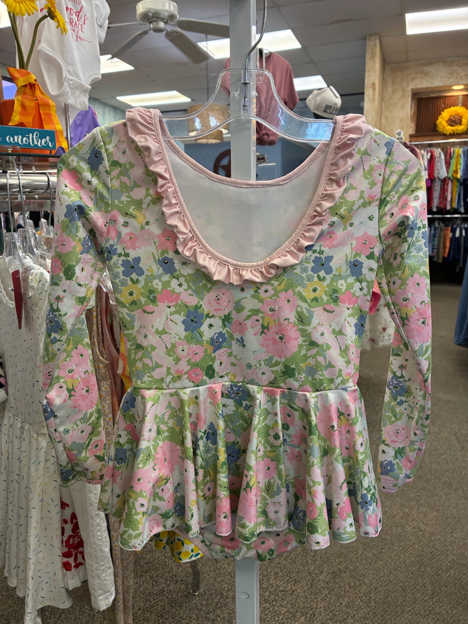 Pre-owned SWEET HONEY Green Pink Floral Size 5 1piece Swimsuit
