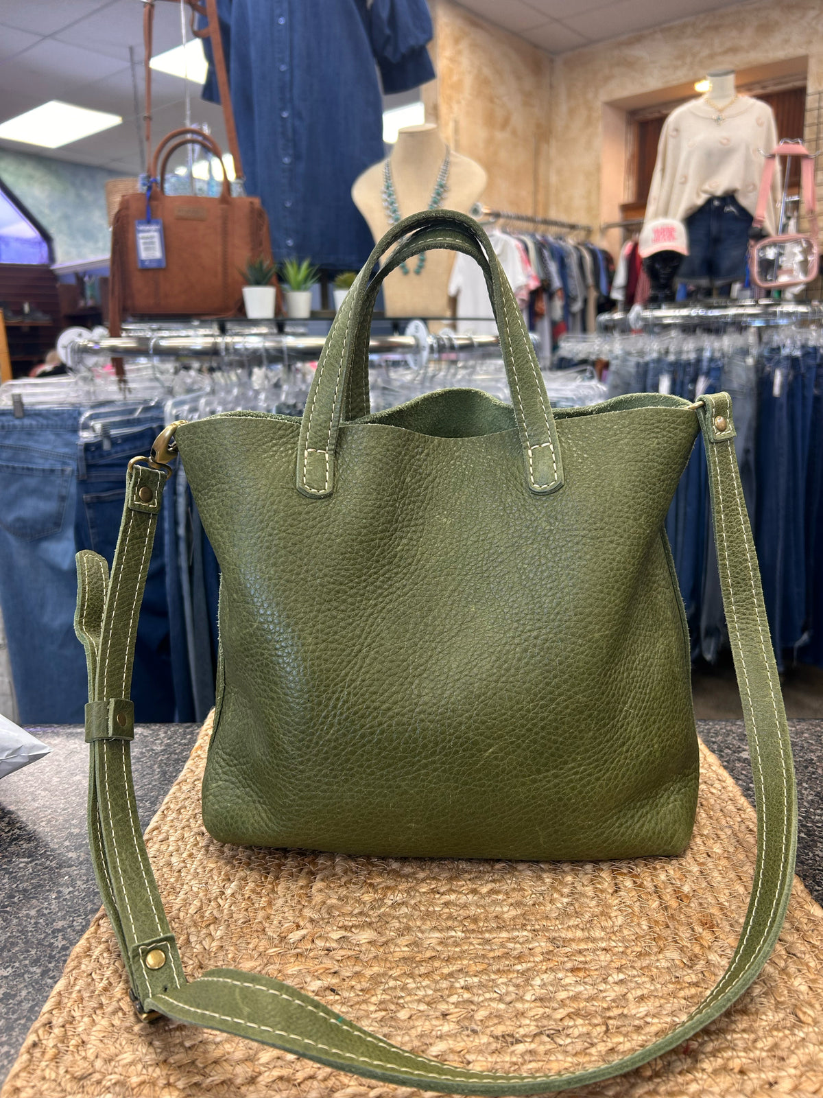 Pre-owned PORTLAND LEATHER GOODS Forest Green Gold Crossbody Designer Purse