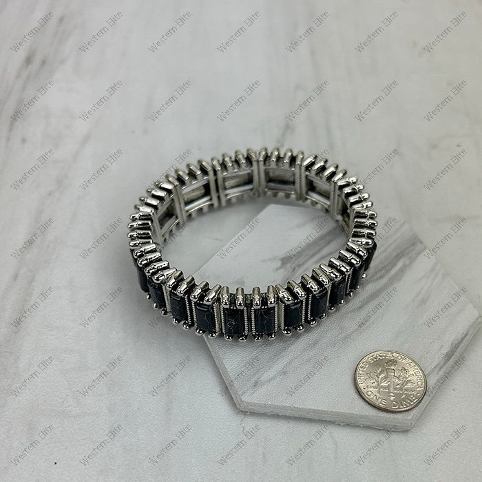 New WESTERN Black Silver Trim Bracelet
