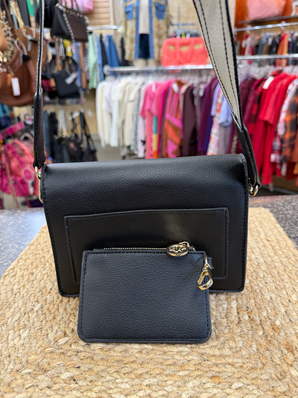 Pre-owned ANNE KLEIN Black Gold Trim S Crossbody Purse