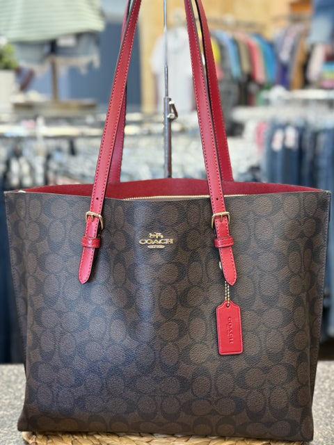 Pre-owned COACH Brown Signature Black Shoulder Designer Purse