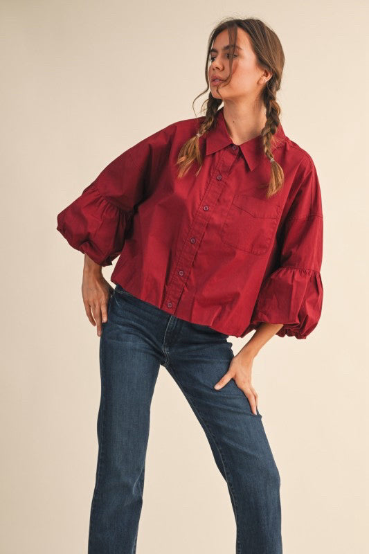 New MERCI Wine Size S Quarter Sleeve Blouse