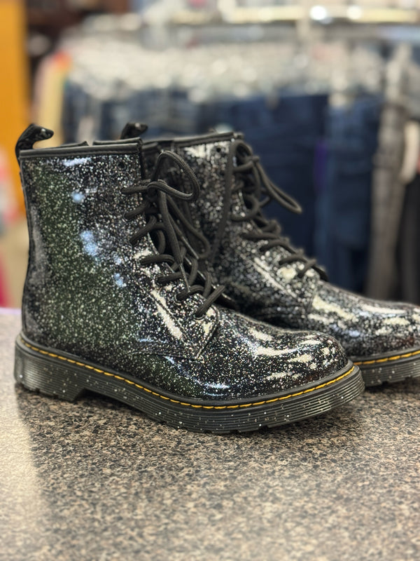 Pre-owned DR MARTENS Black Sparkle Silver Size 5 Designer Boot