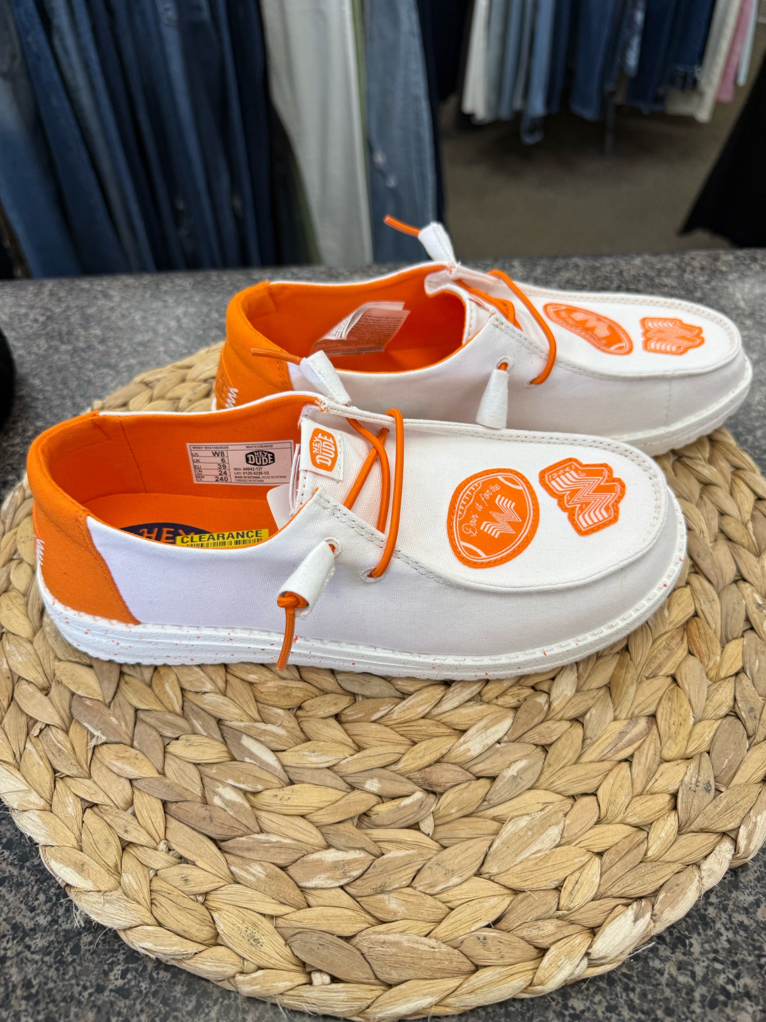 Pre-owned HEY DUDE White Orange Trim Size 8 Shoe